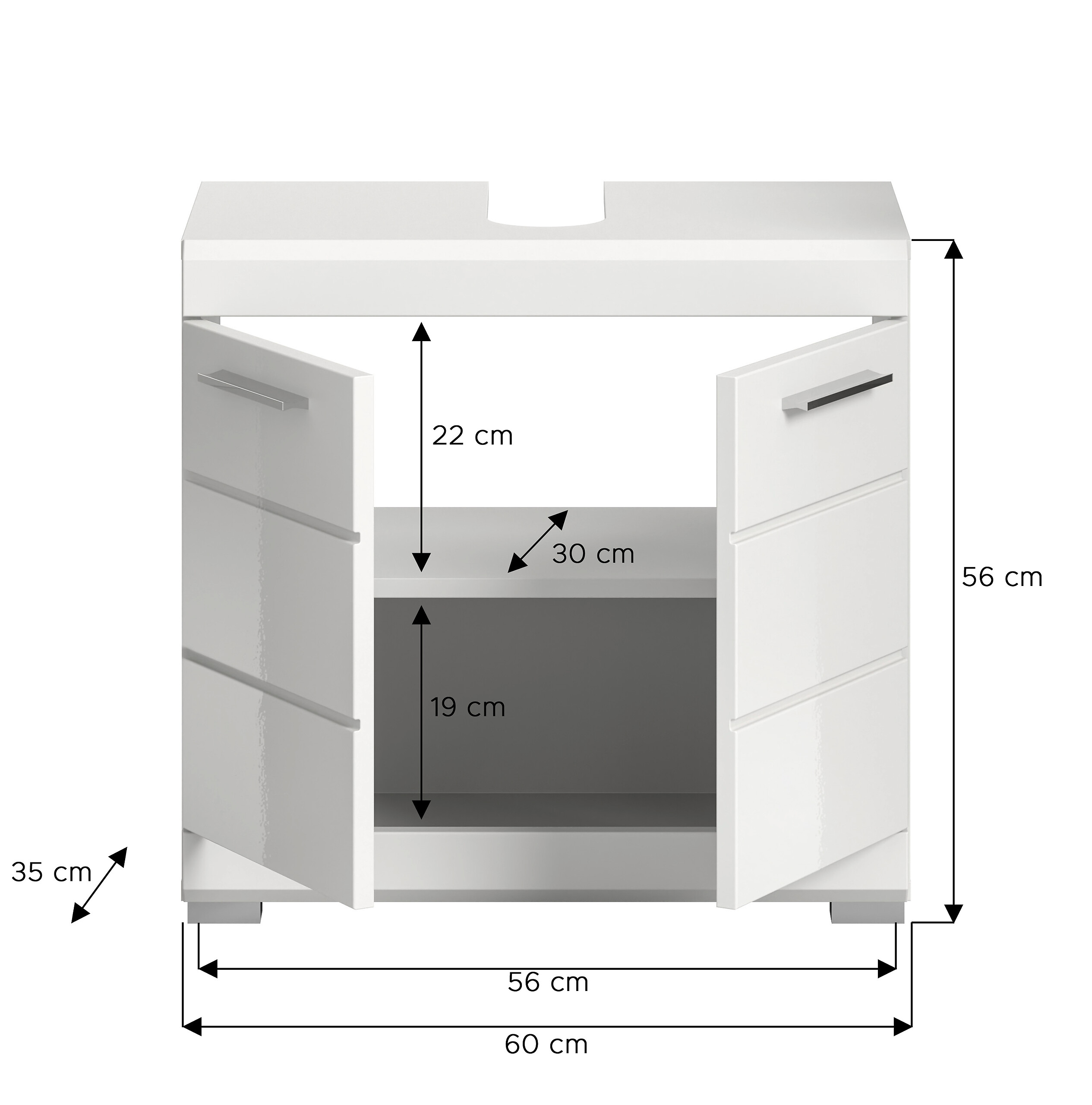 Waschbeckenunterschrank Scout weiß weiß Hochglanz B/H/T: ca. 60x56x34 cm
