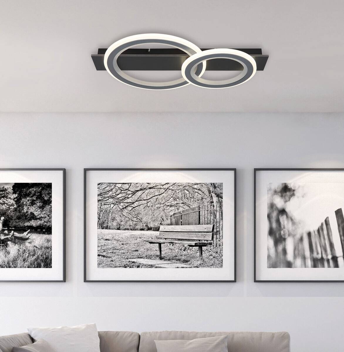 GLOBO LED-Deckenleuchte grau mattschwarz Opal Kunststoff Acryl Metall B/H/L: ca. 37x8x63 cm 1 Brennstellen