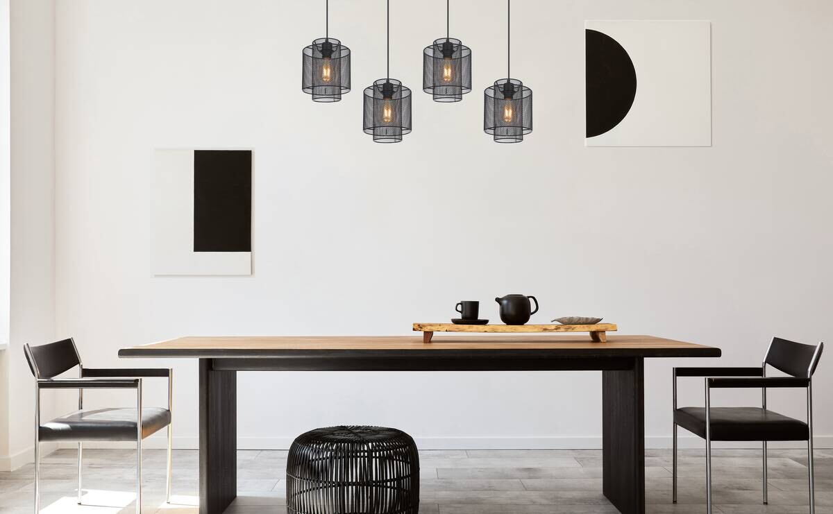 GLOBO Pendelleuchte AUGUSTIN 15664-4H mattschwarz Metall B/H/L: ca. 20x120x98 cm E27 4 Brennstellen