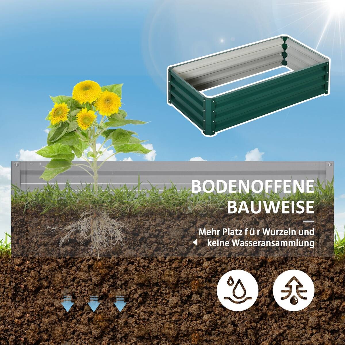 Outsunny Hochbeet grün Edelstahl B/H/L: ca. 60x120x30,5 cm