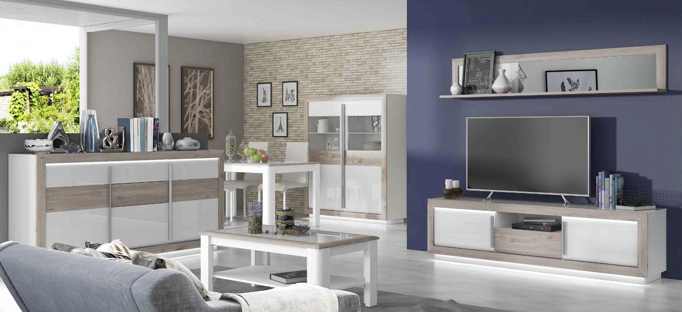 Vitrine weiß Eiche Nelson Nachbildung weiß Hochglanz B/H/T: ca. 133x161,8x53 cm