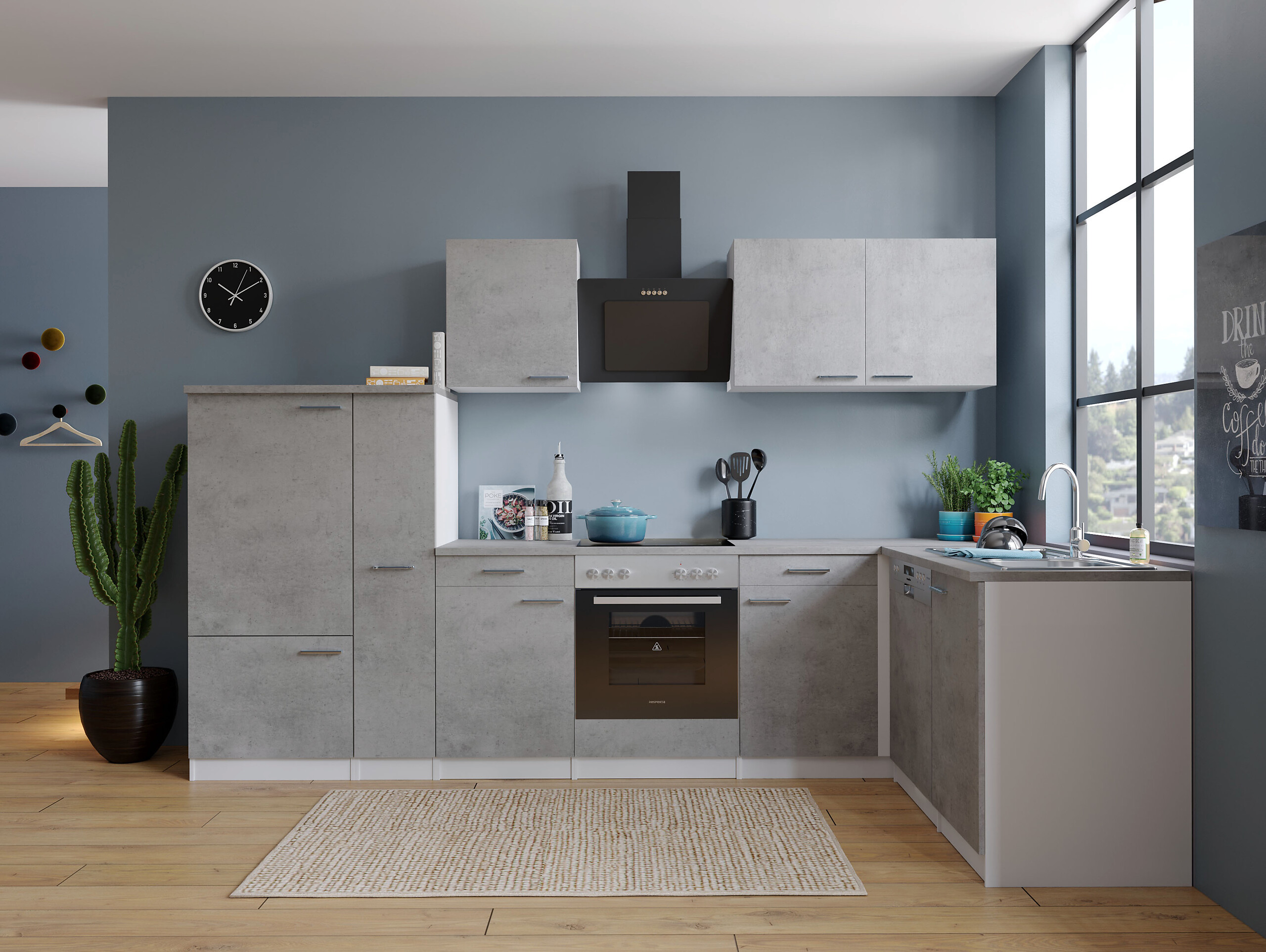 Respekta Winkelküche Malia Beton Optik B/H/T: ca. 310x200x172 cm