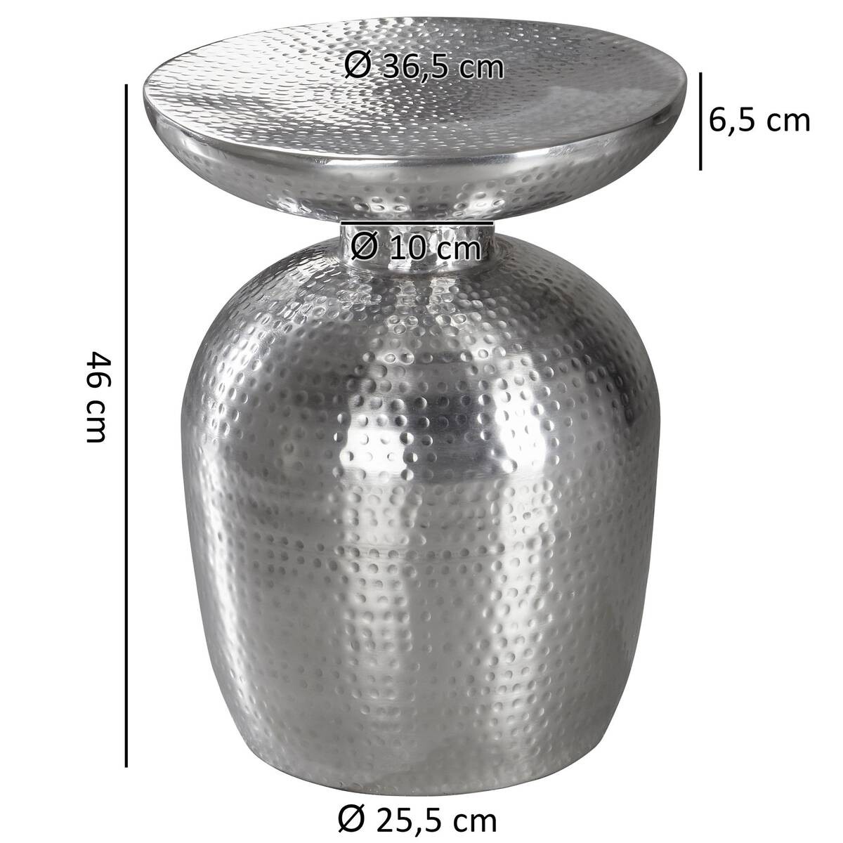 Beistelltisch silber lackiert Aluminium B/H/T/D: ca. 36,5x46x36,5x36,5 cm
