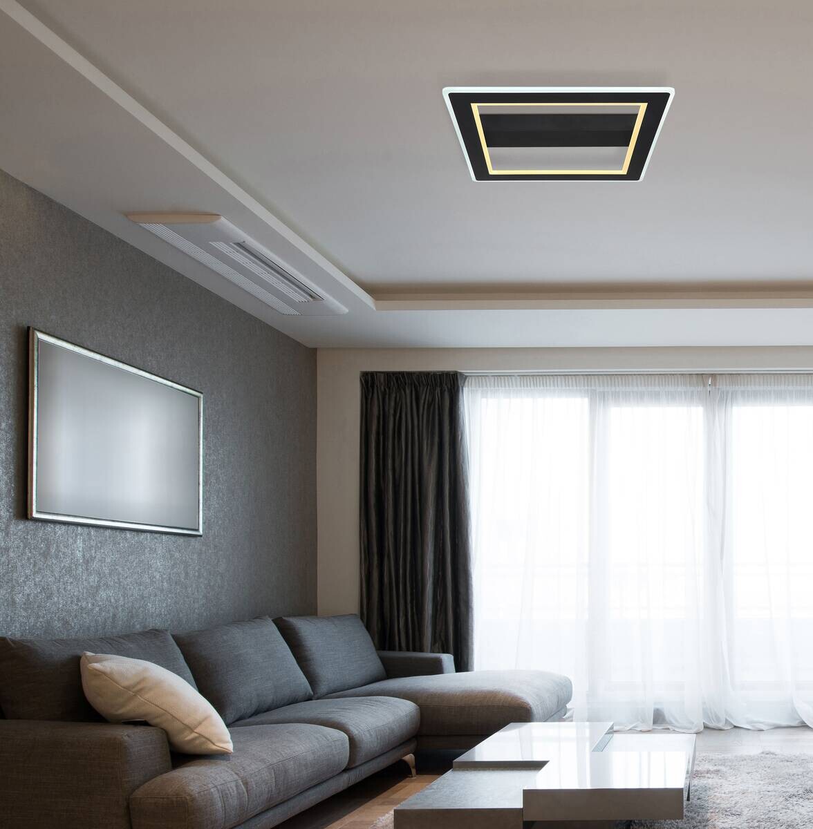 GLOBO LED-Deckenleuchte schwarz Metall B/H/T: ca. 45x5x45 cm