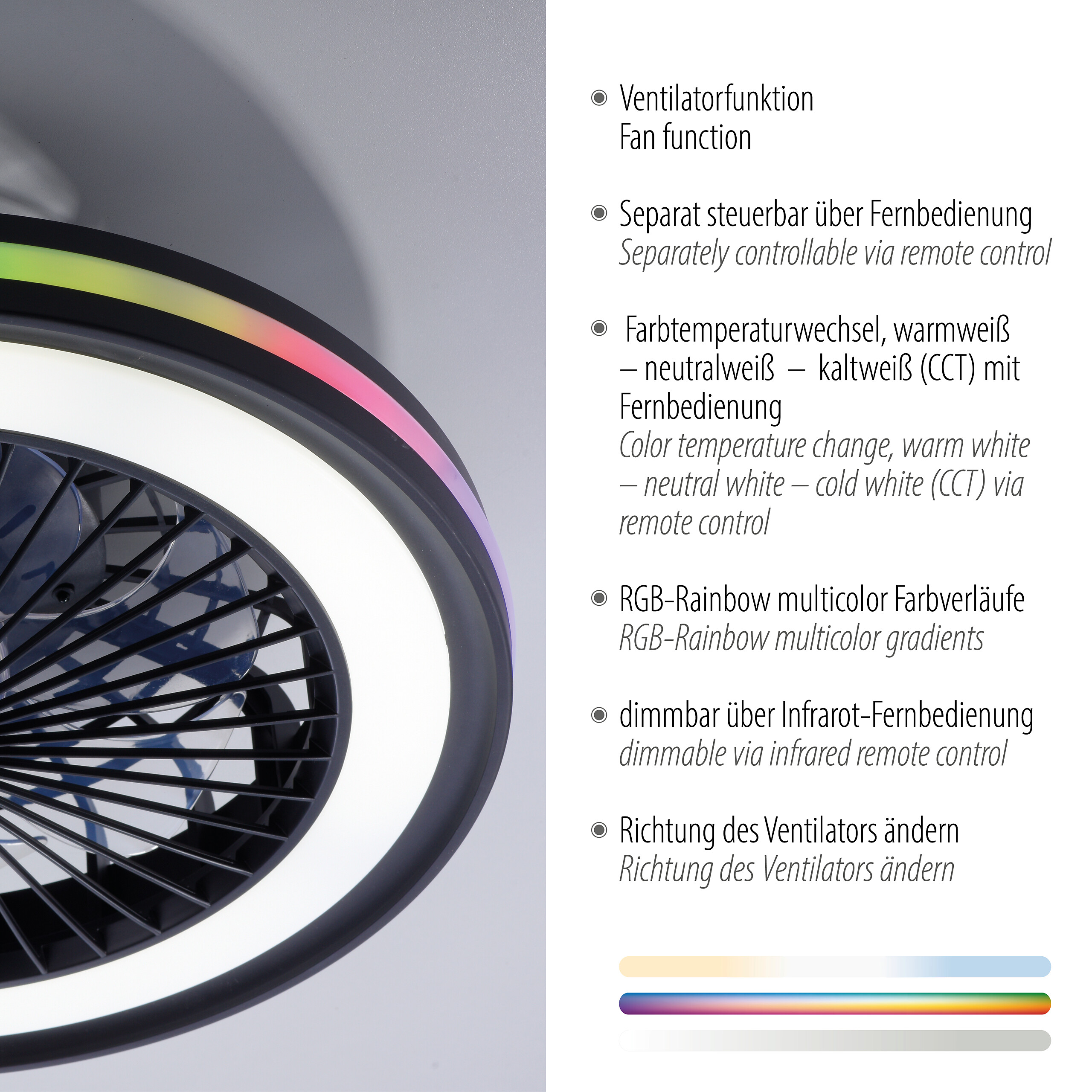 Just Light LED-Deckenventilator Brandon schwarz B/H/L: ca. 45,5x14x45,5 cm max. 36 W