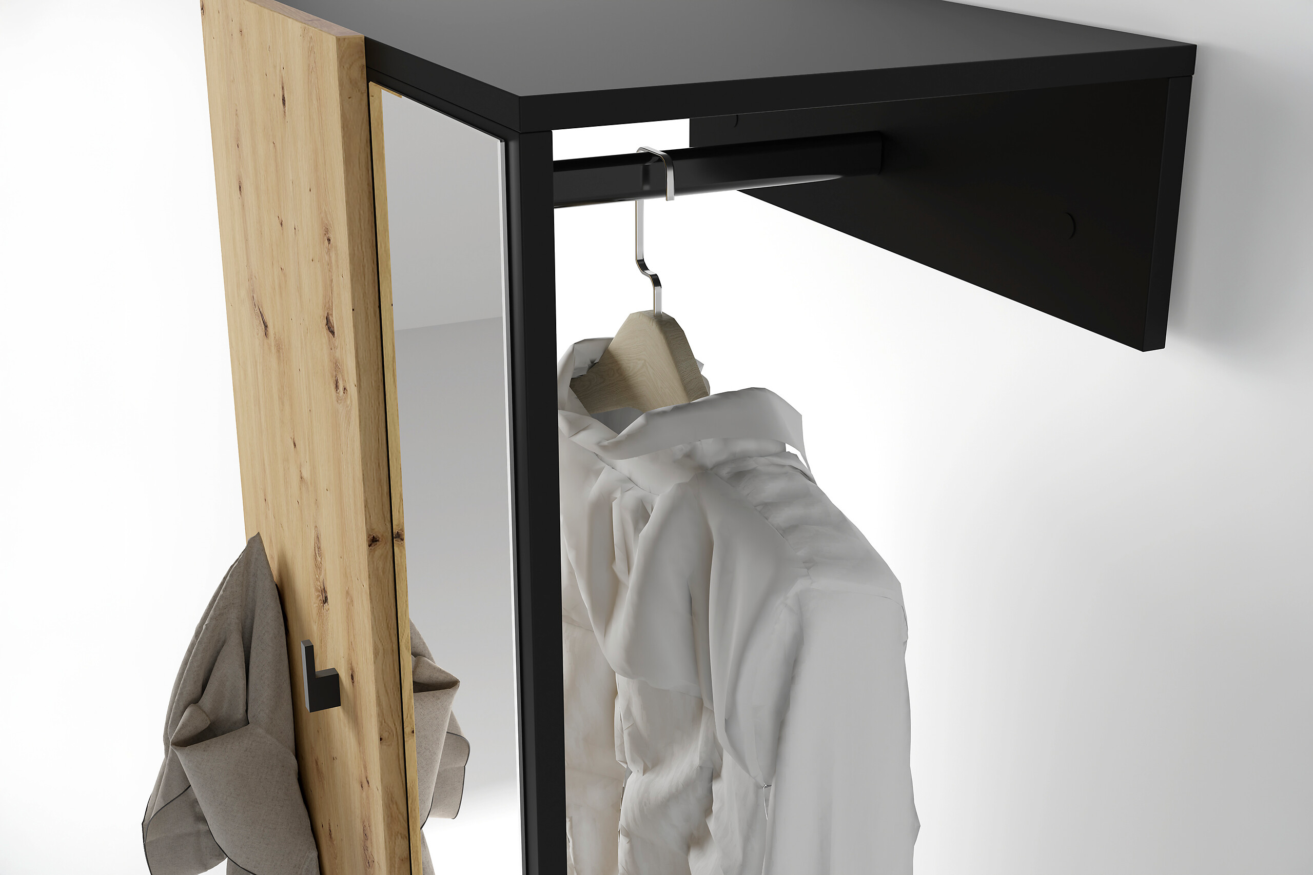 Garderobenset ANDORRA Eiche schwarz B/H/T: ca. 55x187,5x40,5 cm