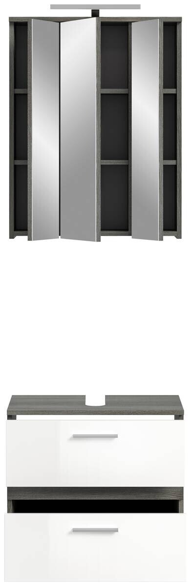 Badezimmer-Set BLAKE Rauchsilber Nachbildung weiß Hochglanz B/H/T: ca. 60x191x34 cm