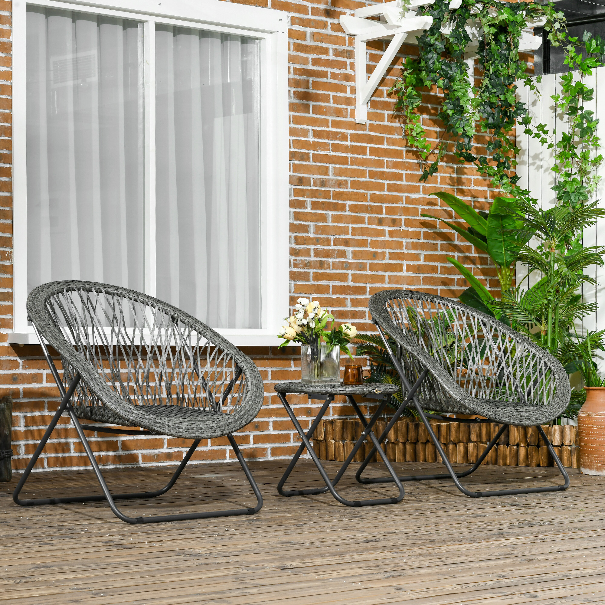 Outsunny Bistro-Set grau Kunststoff B/H/L: ca. 77x78x76 cm