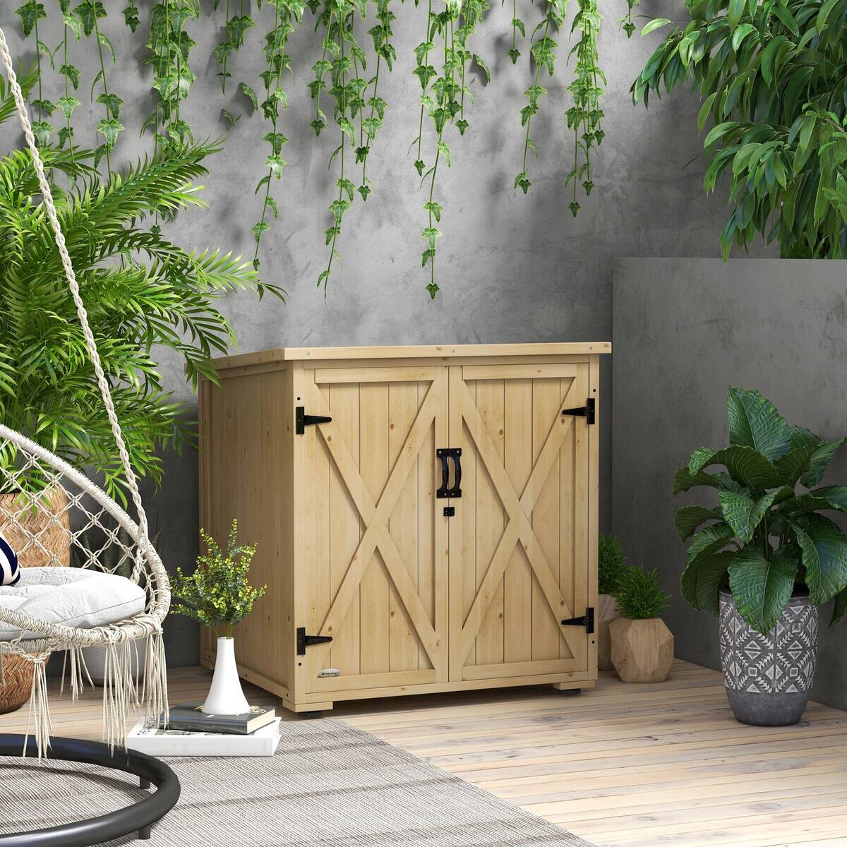 Outsunny Gartenschrank natur Polypropylen B/H/L: ca. 88x77,5x90 cm