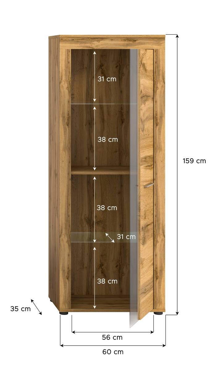 Vitrine Jam Eiche Wotan Nachbildung B/H/T: ca. 60x159x35 cm