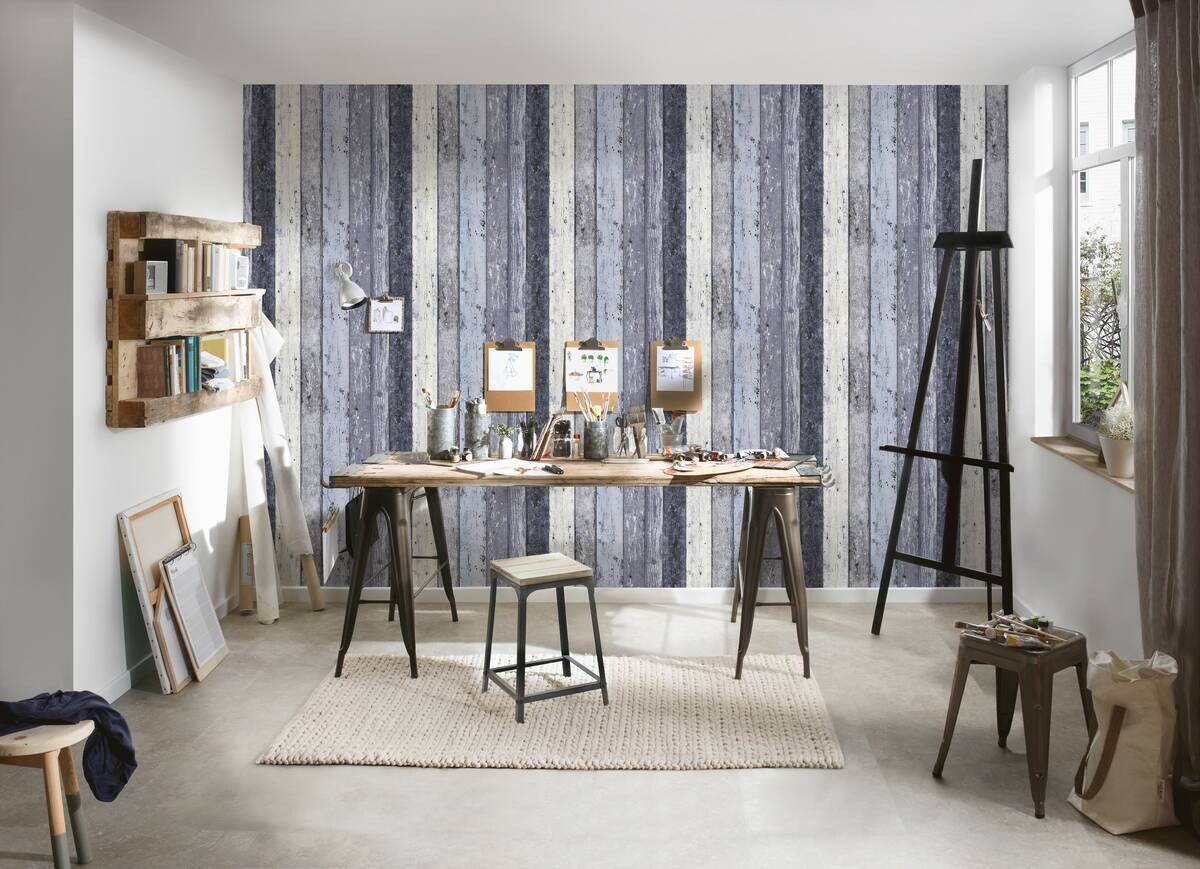 A.S.Creation Vliestapete Best of Wood`n Stone 2nd Edition Holzoptik blau B/L: ca. 53x1005 cm