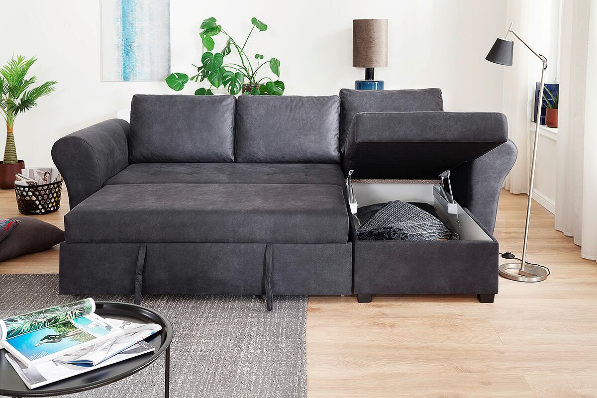 Ecksofa mit Bettfunktion und Bettkasten anthrazit B/H/T: ca. 260x89x155 cm
