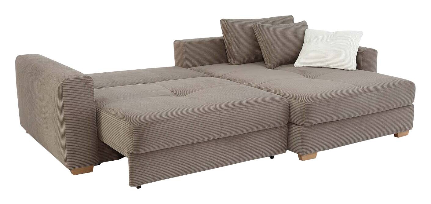 Ecksofa mit Bettfunktion und Bettkasten taupe Velourstoff B/H/T: ca. 288x86x186 cm