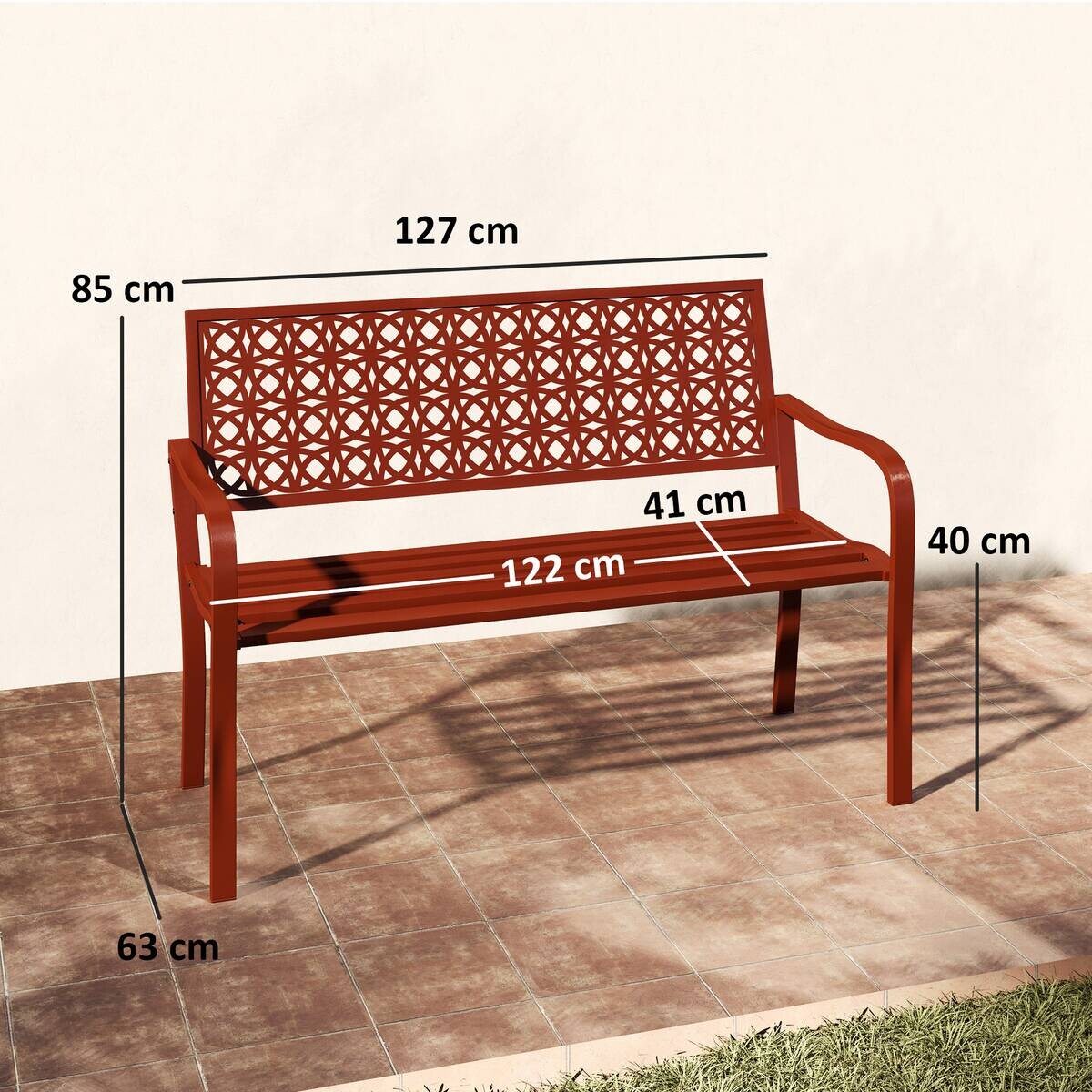 Outsunny Gartenbank rot Stahl B/H/L: ca. 63x85x127 cm
