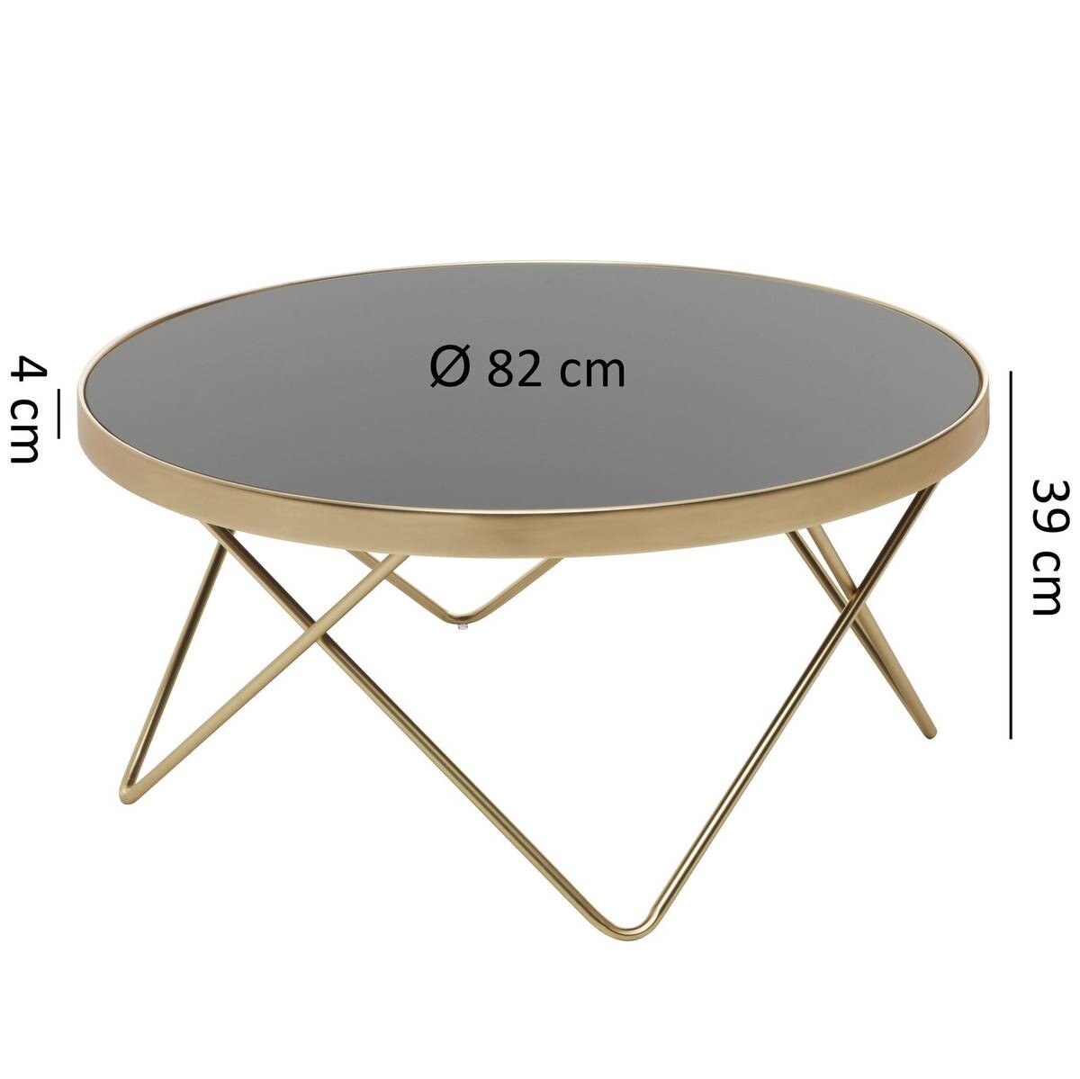 Wohnling Couchtisch schwarz gold Glas Stahl H/D: ca. 39x82 cm