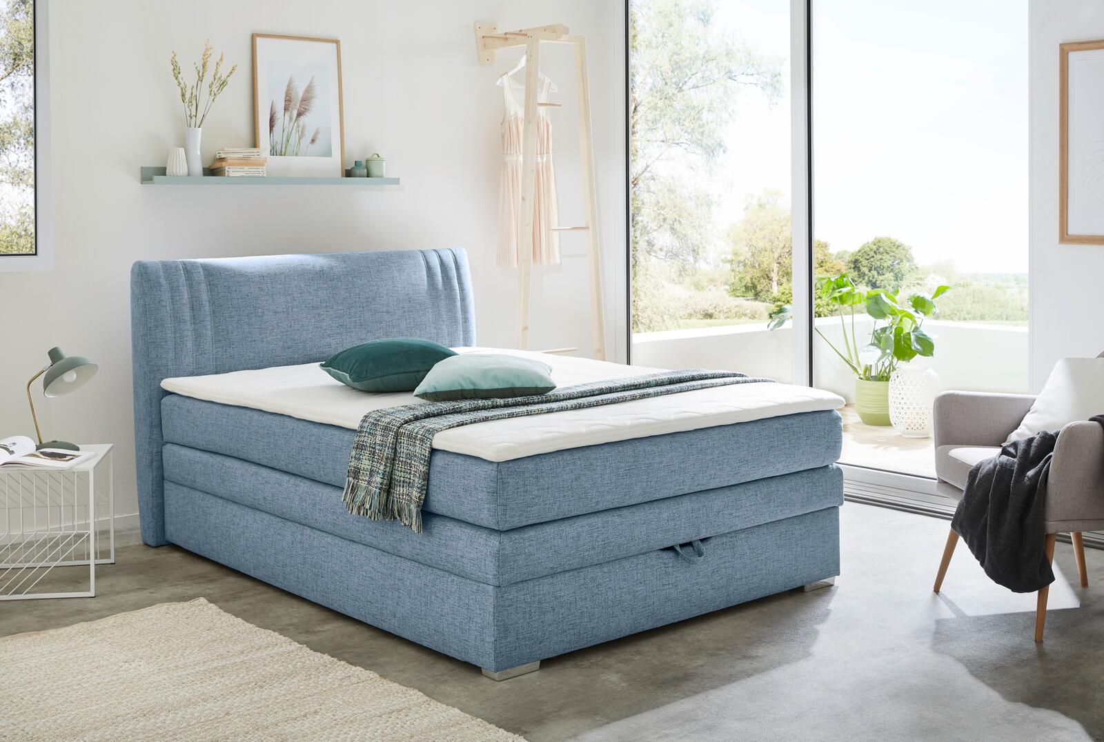 Boxspringbett  blau Liegefläche B/L: ca. 140x200 cm