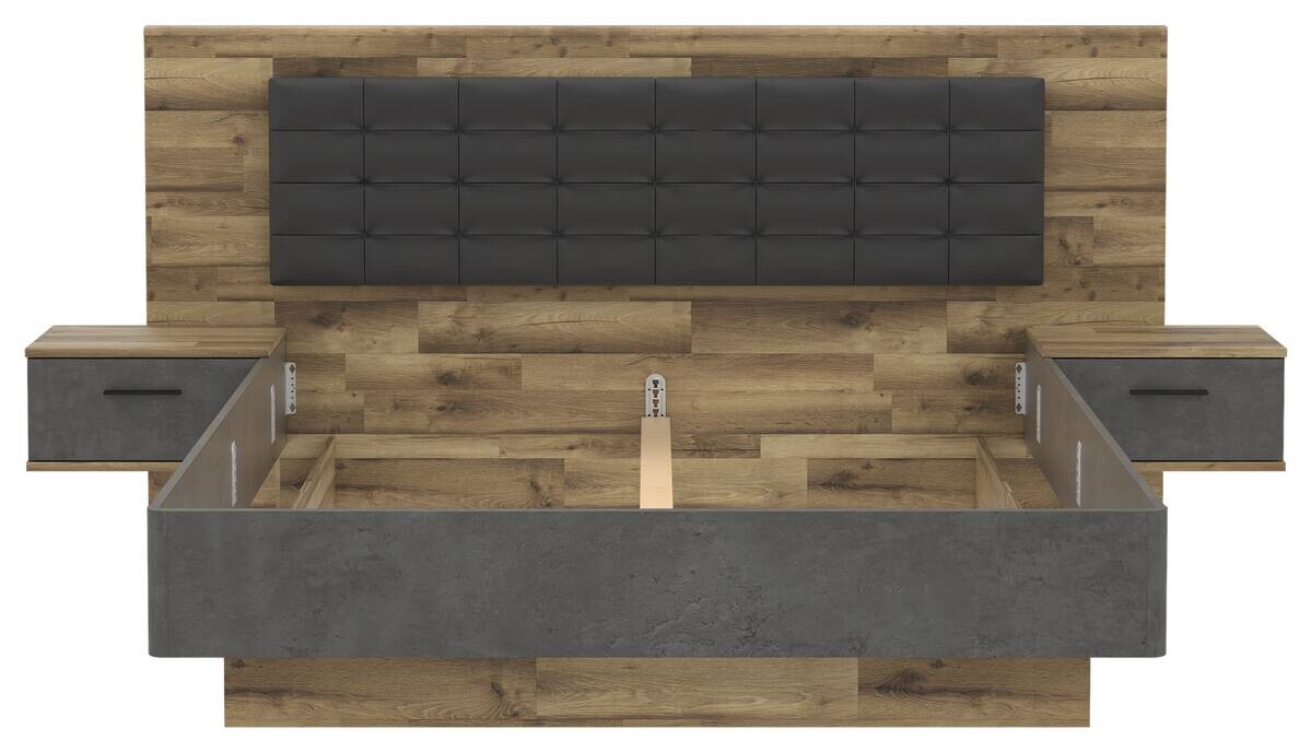 Bettanlage  Stabeiche Nachbildung dunkelgrau Beton Optik B/H/T: ca. 296,5x120x209,9 cm Liegefläche B/L: ca. 180x200 cm