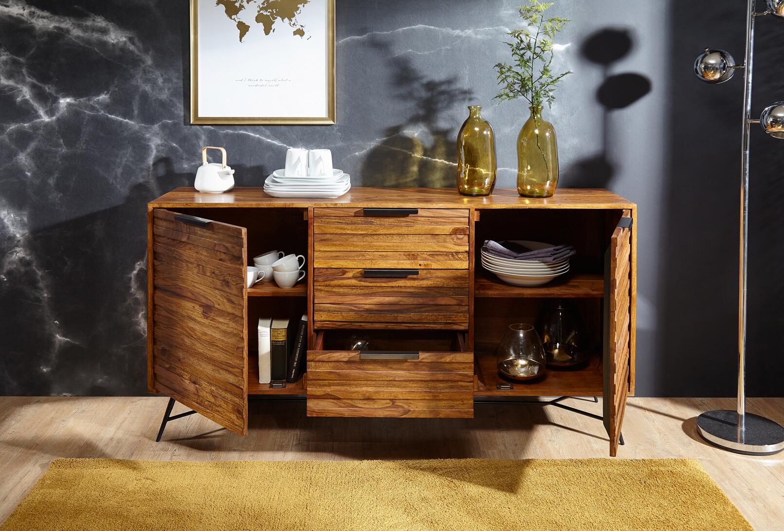 Sideboard natur schwarz B/H/T: ca. 160x88x40 cm