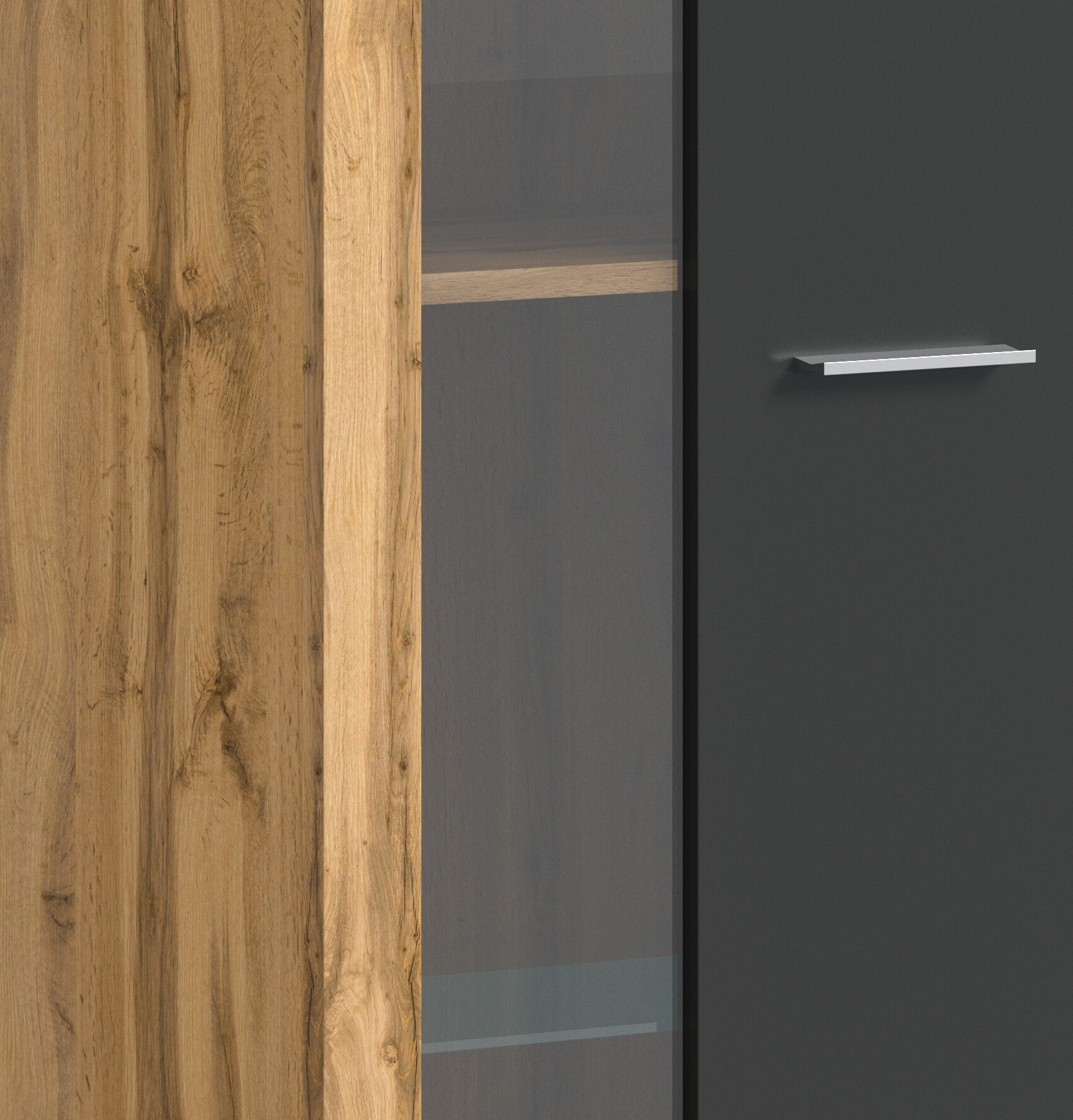 Vitrine Jam Eiche Wotan Nachbildung grau B/H/T: ca. 60x159x35 cm