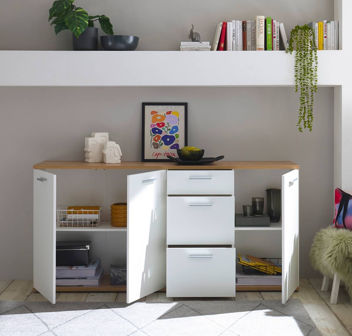 Sideboard BC 1035 weiß Eiche Artisan Nachbildung B/H/T: ca. 180x86x38 cm