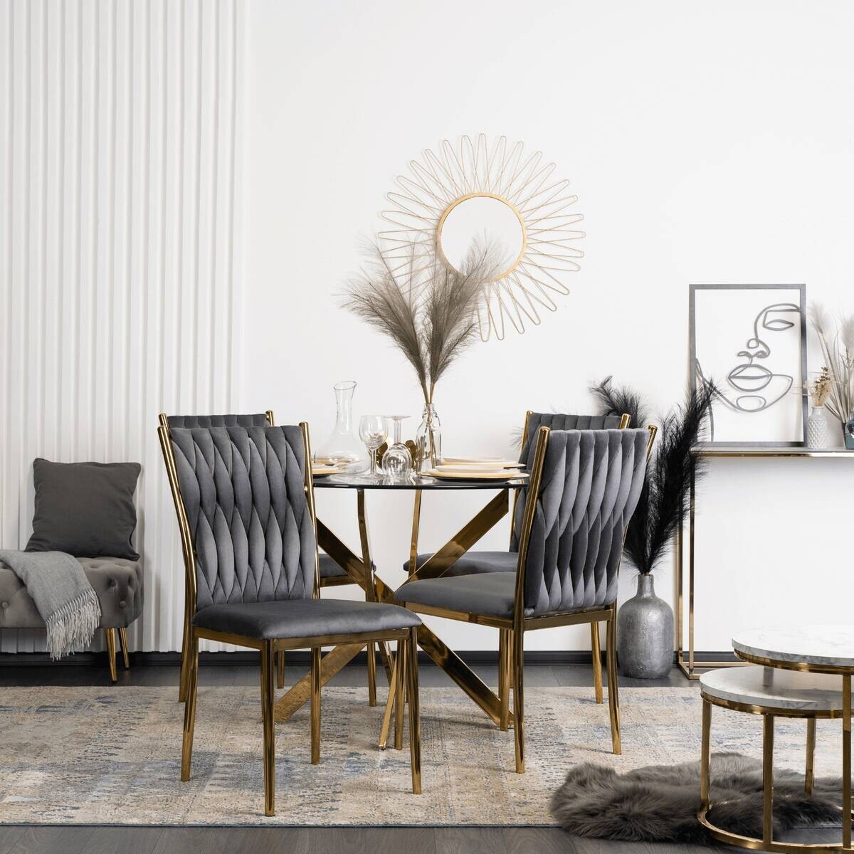 Stuhl DAN grau Velourstoff B/H/T: ca. 48x94x58 cm