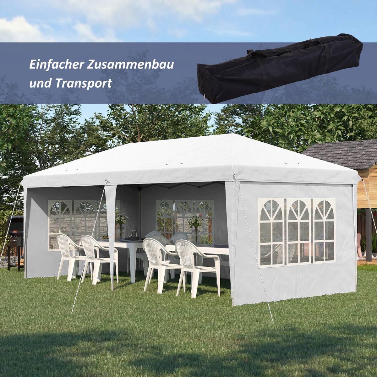Outsunny Faltpavillon weiß Polyester-Mischgewebe B/H/L: ca. 295x270x585 cm