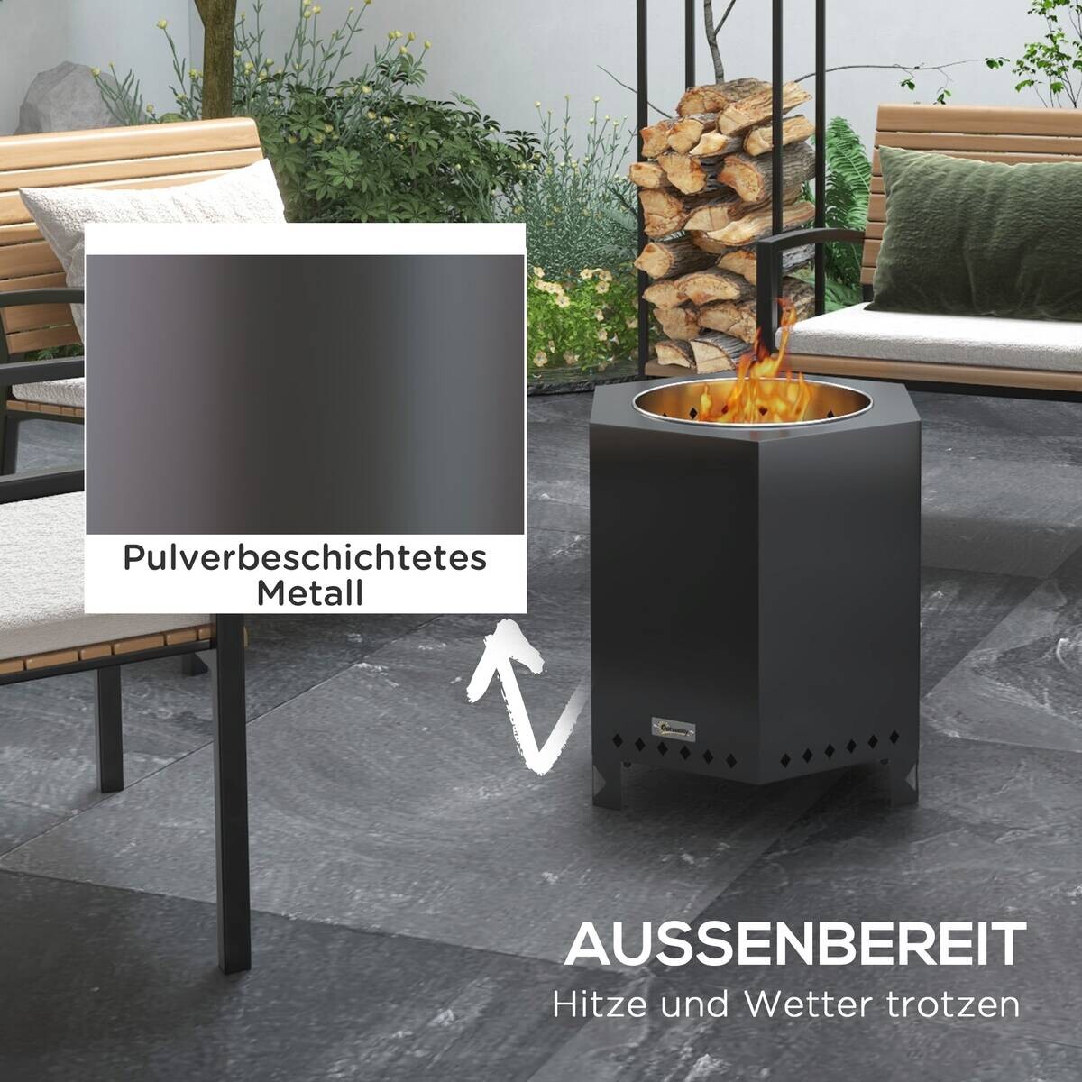 Outsunny Feuerschale schwarz Edelstahl B/H/L: ca. 38,8x46,5x45 cm