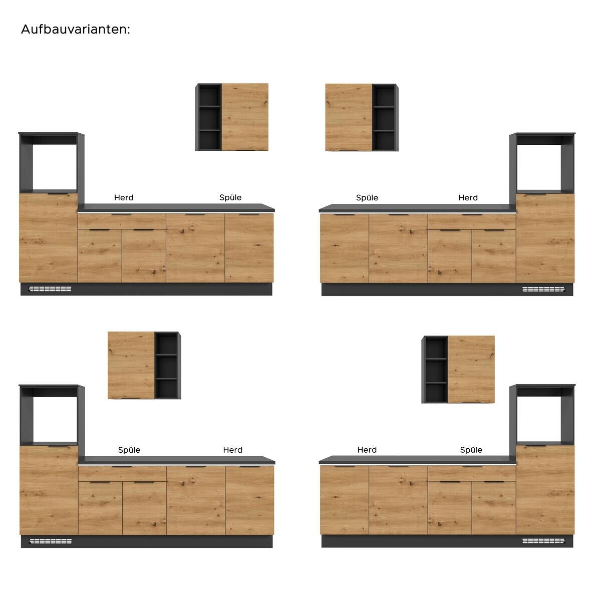 xonox.home Küchenblock Charly Eiche Artisan Nachbildung B/H/T: ca. 260x222x60 cm
