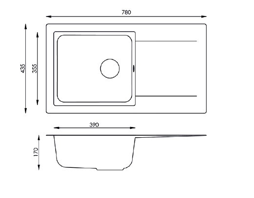 Respekta Einbauspüle Denver 78 x 44 G Beton grau Mineralite B/H/T: ca. 78x17x43,5 cm