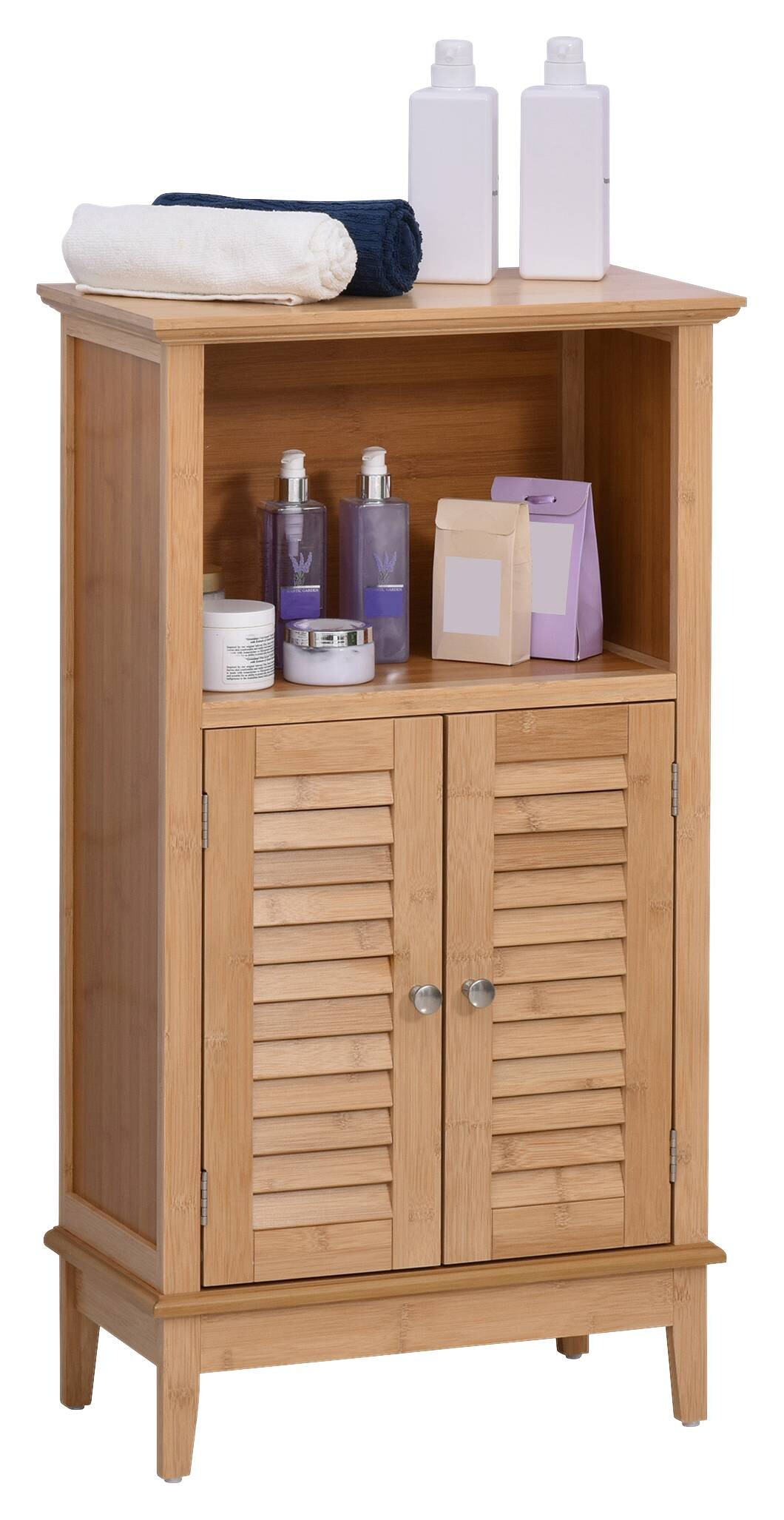 Badezimmerschrank natur Bambus B/H/L: ca. 26x92x50 cm