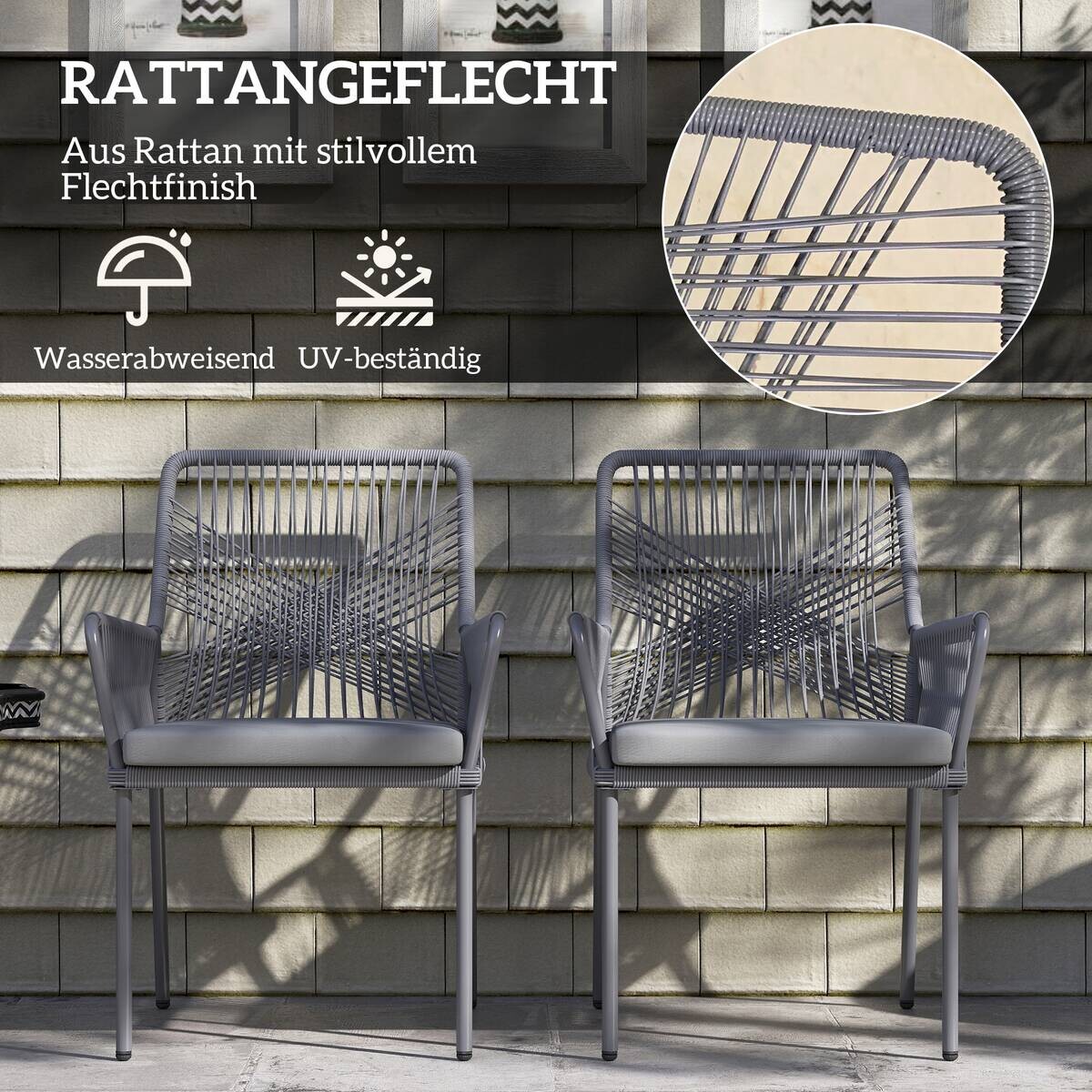 Outsunny Rattan Gartenstuhl dunkelgrau Polyethylen B/H/L: ca. 61x84x57 cm