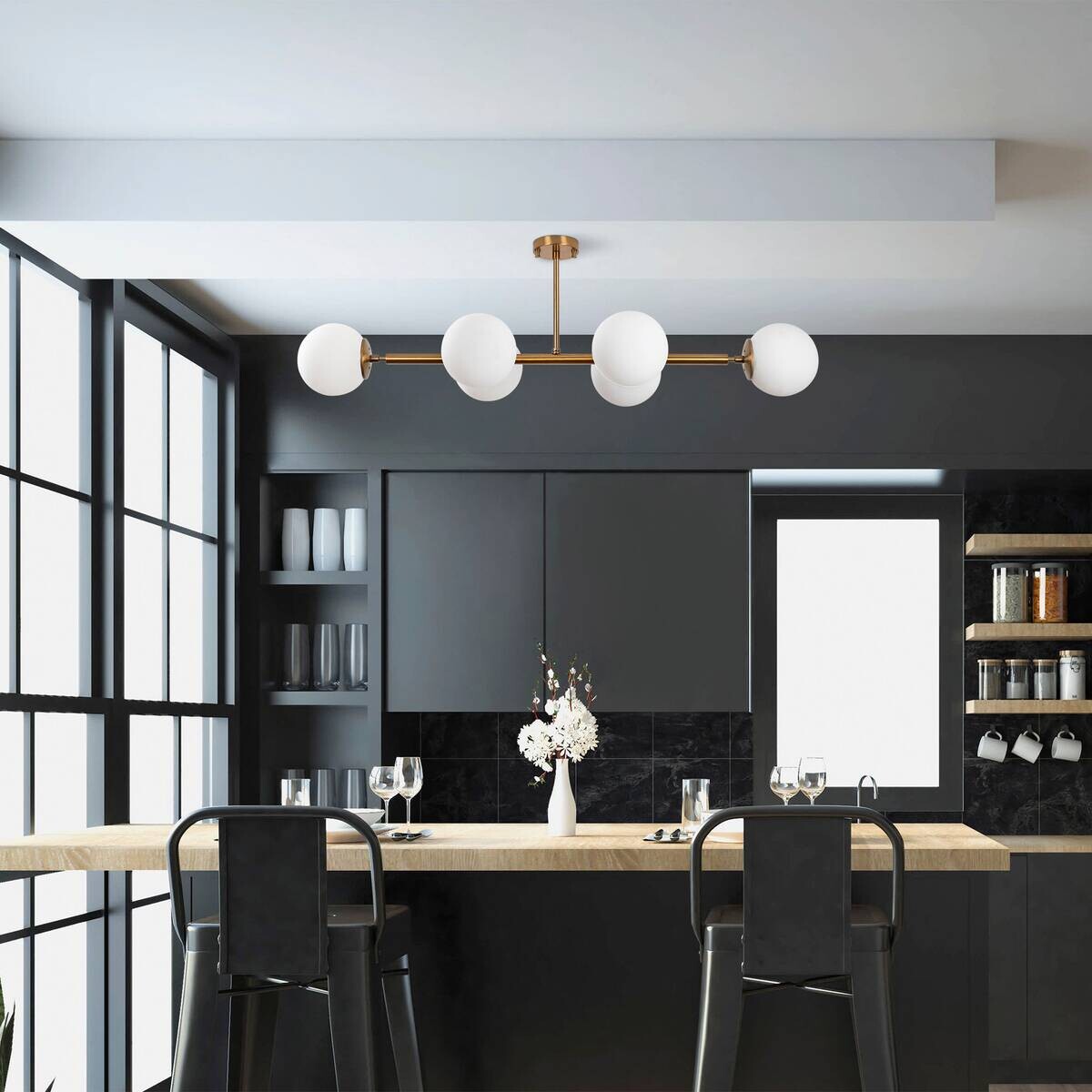 Opviq Deckenleuchte Fazli-10501 Glas B/H/T/L: ca. 110x35x40x110 cm E14 6 Brennstellen