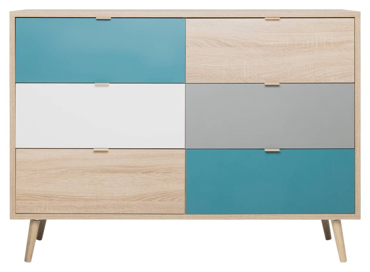 Kommode Cuba Eiche Sonoma Nachbildung weiß grau petrol B/H/T: ca. 120x87x40 cm