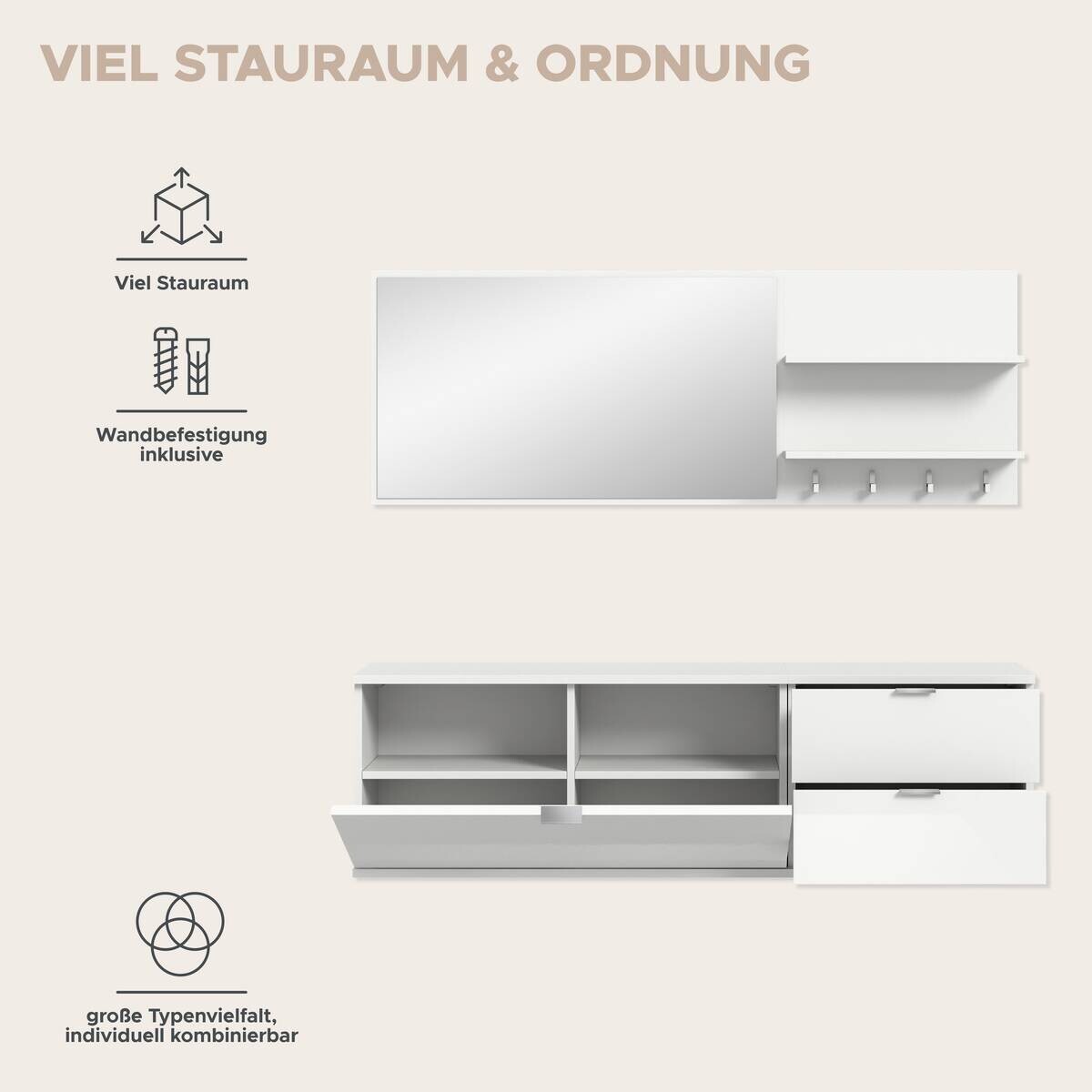 Garderobe PROJEKT X weiß weiß Hochglanz B/H/T: ca. 144x191x37 cm