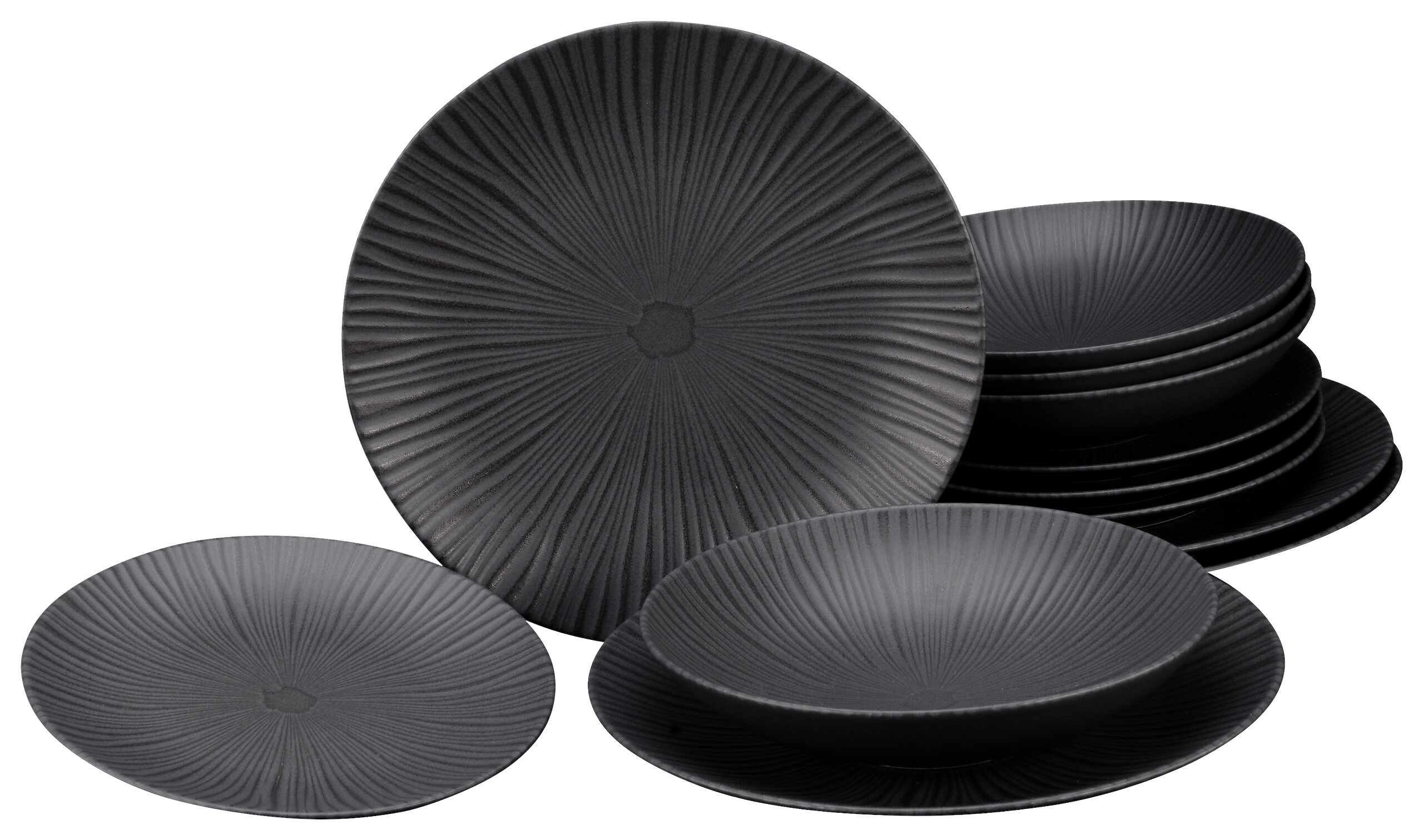 CreaTable Tafelservice Vesuvio schwarz Steinzeug 12 tlg.