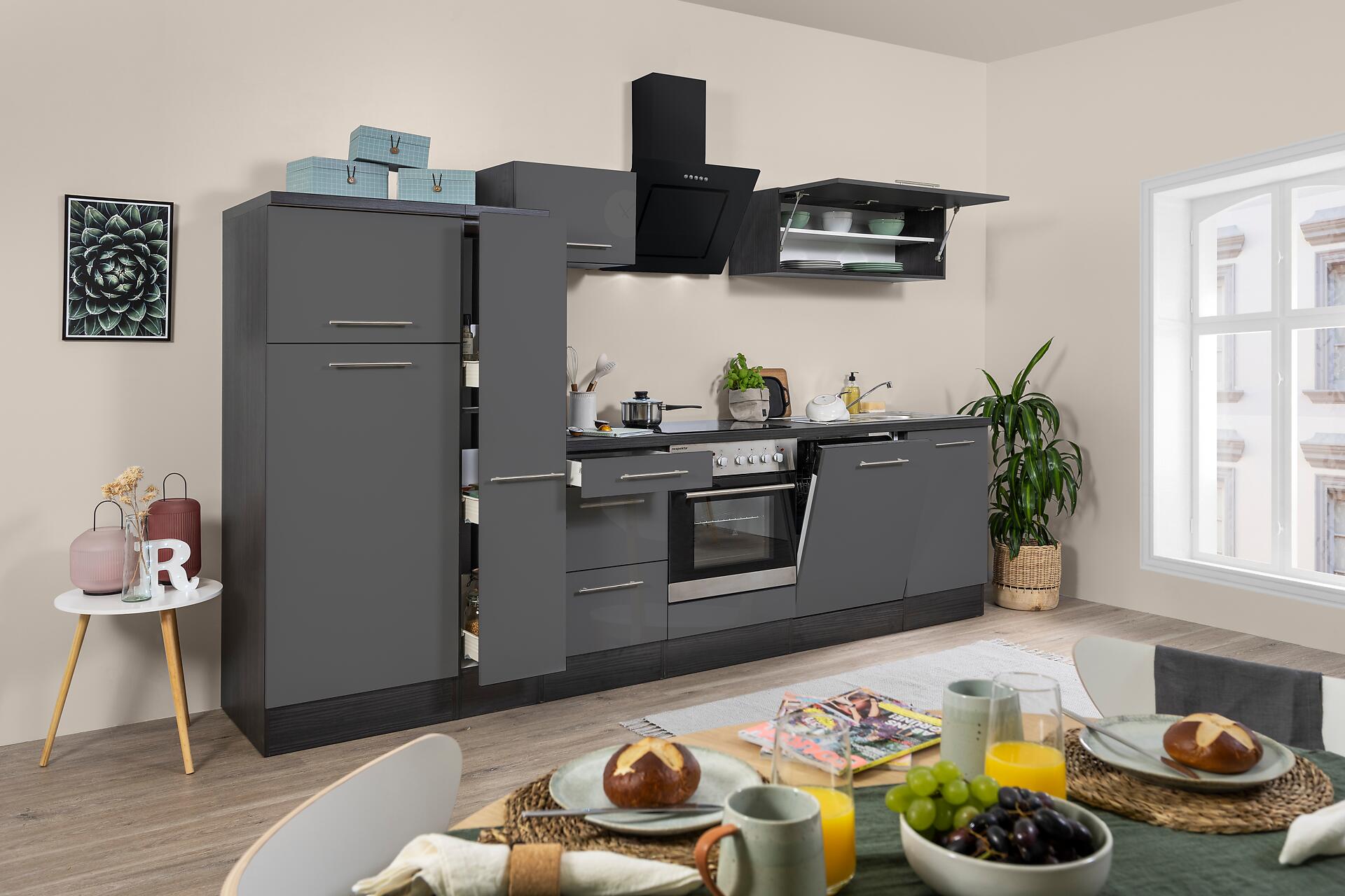 Respekta Küchenblock Amanda grau Hochglanz B/H/T: ca. 310x200x60 cm