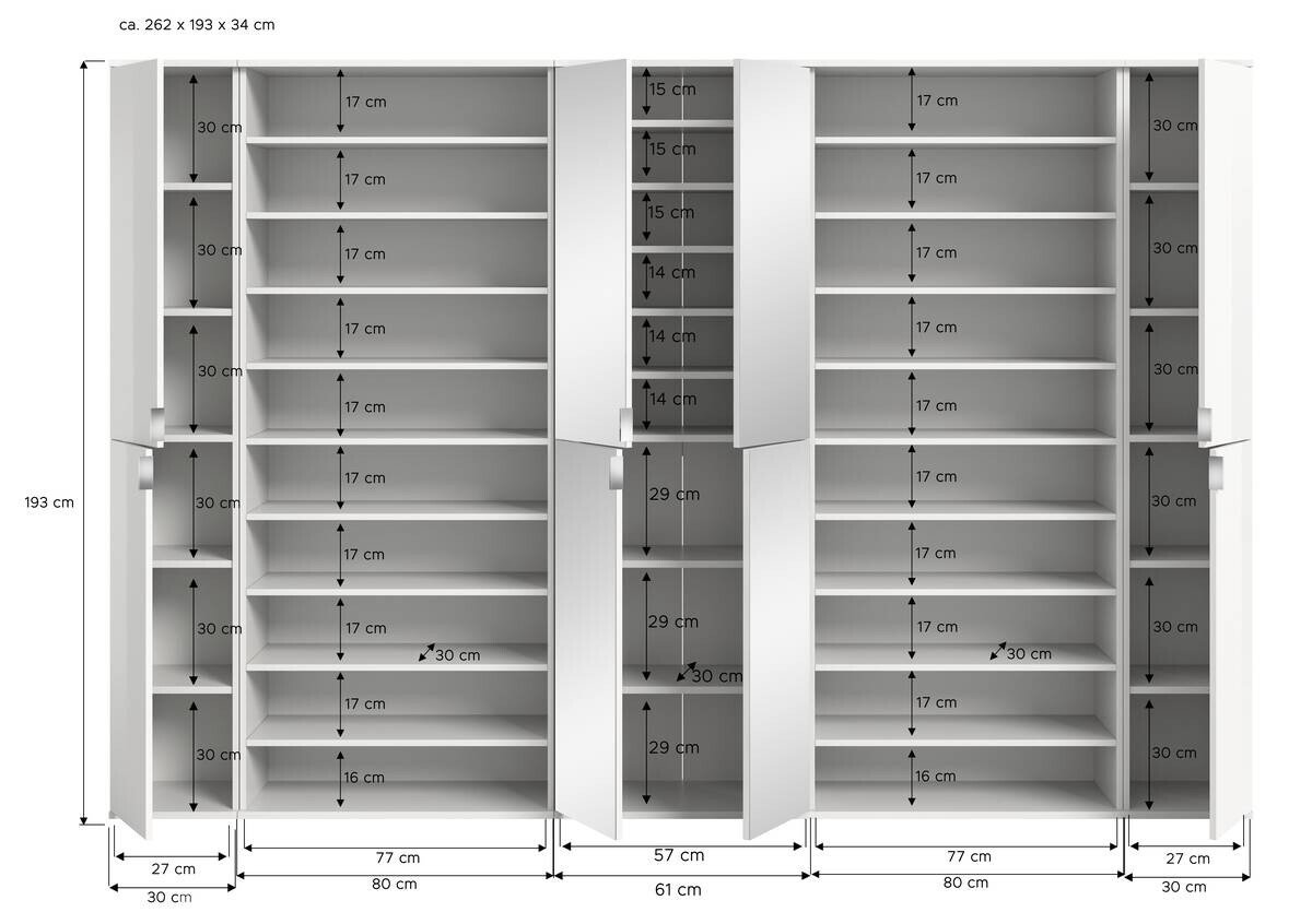 Garderobe PROJEKT X weiß weiß Hochglanz B/H/T: ca. 262x191x37 cm