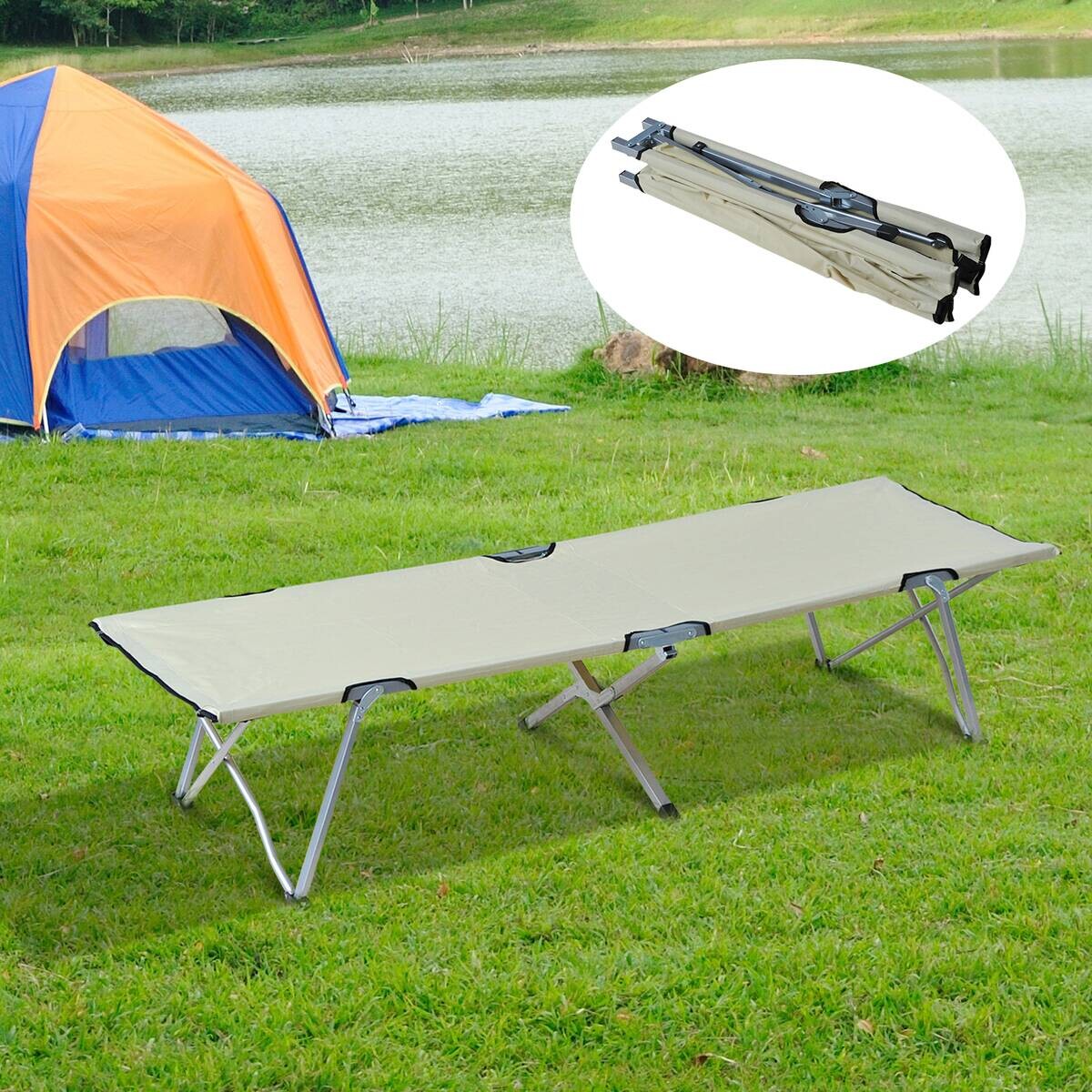 Outsunny Feldbett beige Metall B/H/L: ca. 64x40x193 cm