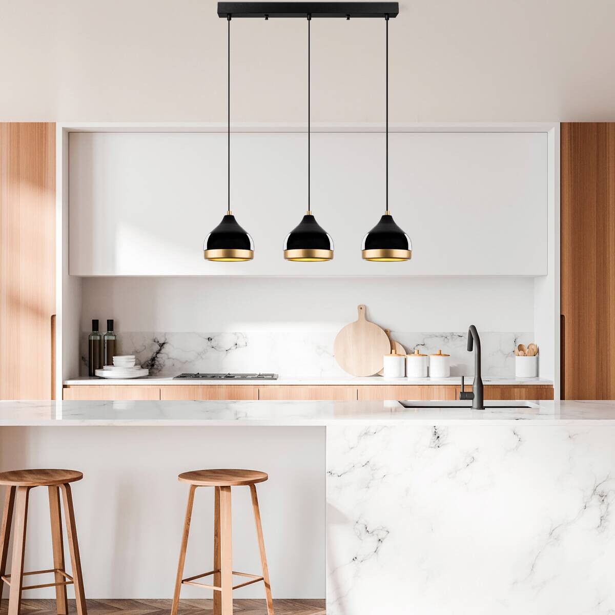 Opviq Pendelleuchte Yildo schwarz B/H/T/L: ca. 17x111x17x67 cm E27 3 Brennstellen