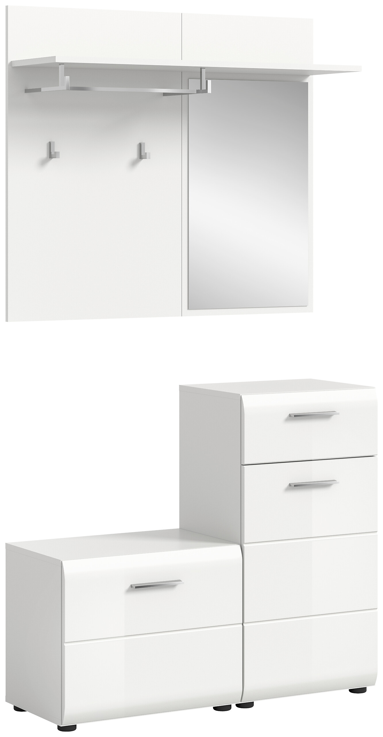 Garderobe Ice weiß weiß Hochglanz Spiegel B/H/T: ca. 98x191x35 cm