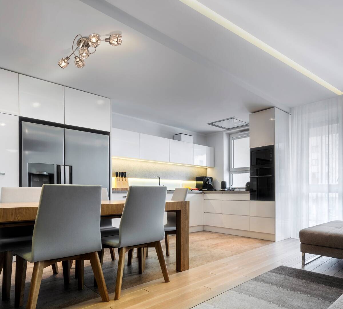 Näve Leuchten Deckenleuchte 1281050 stahlfarbig Glas Metall B/H/T: ca. 36x21x61 cm E14 5 Brennstellen