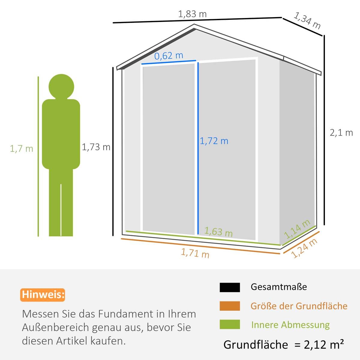 Outsunny Gartenschuppen grau Kunststoff B/H/L: ca. 134x210x183 cm