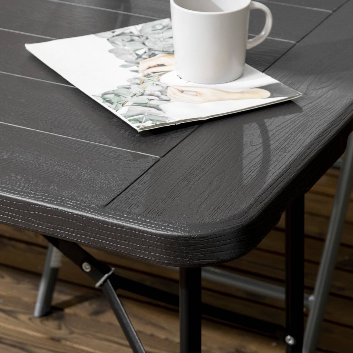 Outsunny Gartentisch dunkelgrau Polyethylen B/H/L: ca. 75,5x73x180 cm