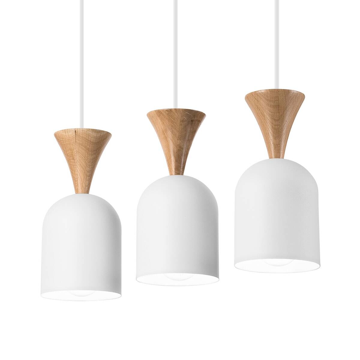 Lamkur Hängeleuchte weiß Eiche Stahl Holz B/H/L: ca. 15,5x92x45 cm E27 3 Brennstellen