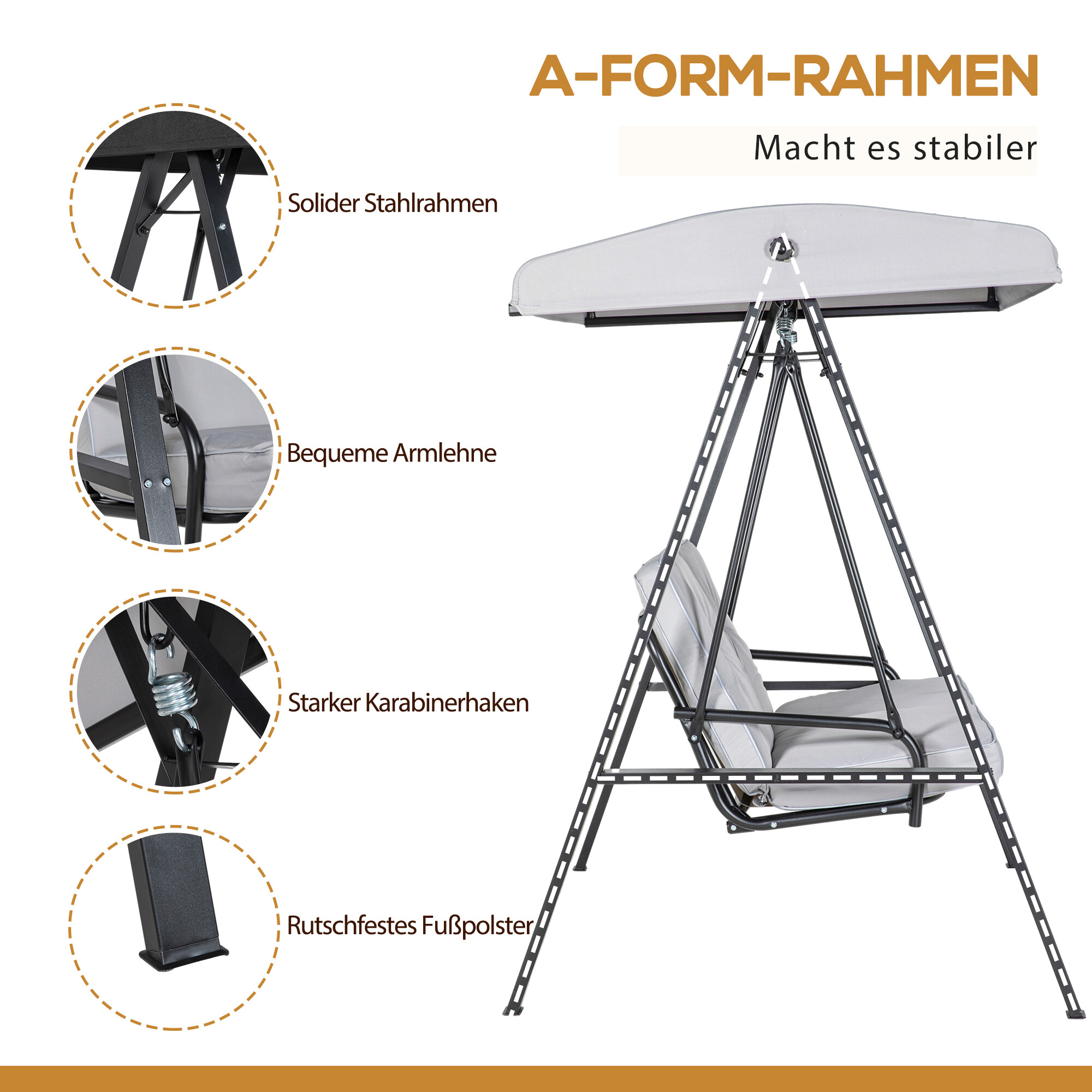 Outsunny Hollywoodschaukel grau Stahl B/H/L: ca. 116x172x145 cm
