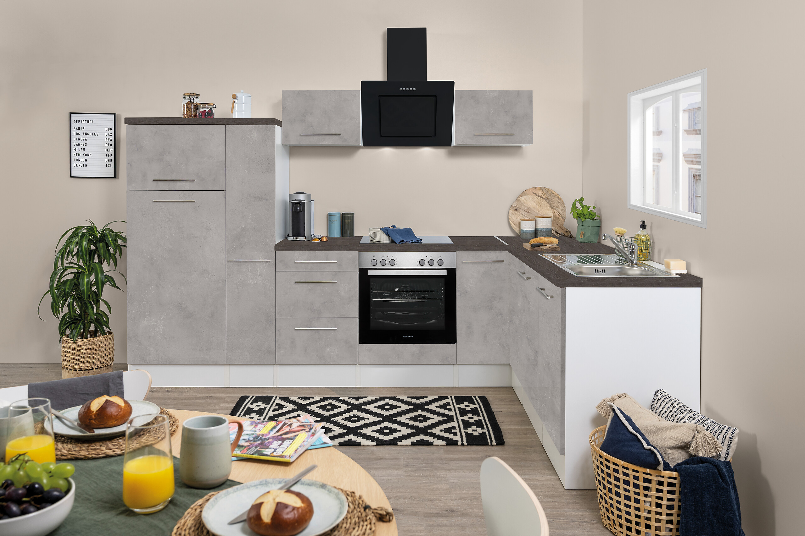 Respekta Winkelküche Amanda Beton Optik B/H/T: ca. 290x200x200 cm