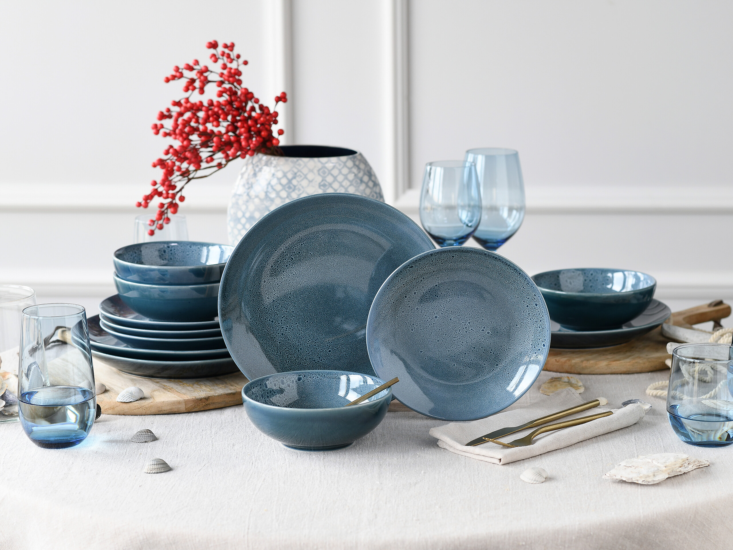 CreaTable Tafelservice Reactive BLUE petrol Keramik