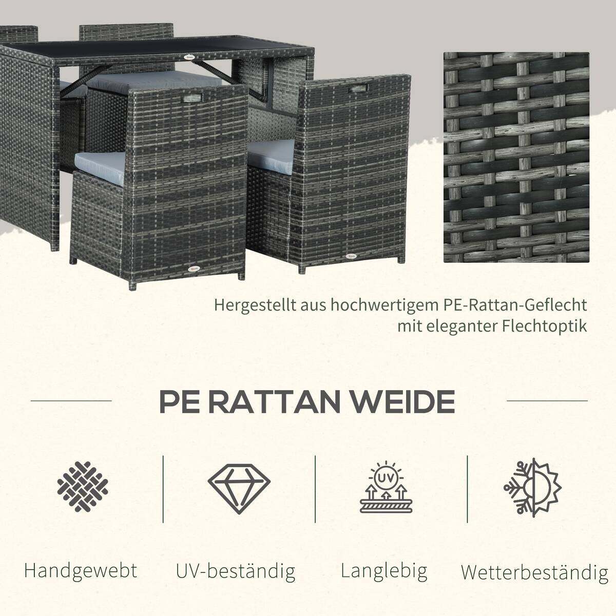 Outsunny Sitzgruppe grau Polypropylen B/H/L: ca. 69x120x77,5 cm