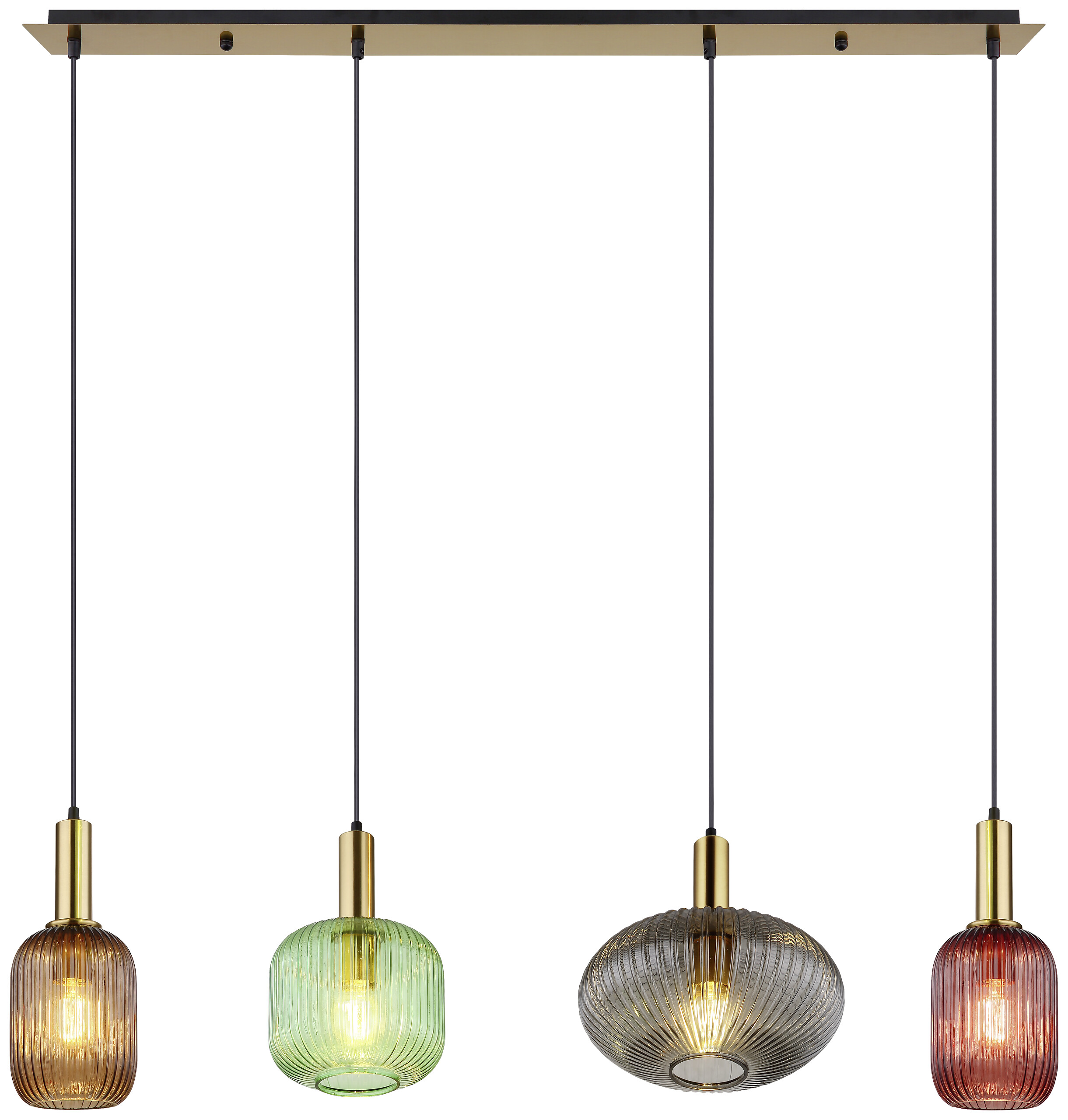 Pendelleuchte Normy messing Metall Glas B/H/L: ca. 30x120x115 cm E27 4 Brennstellen