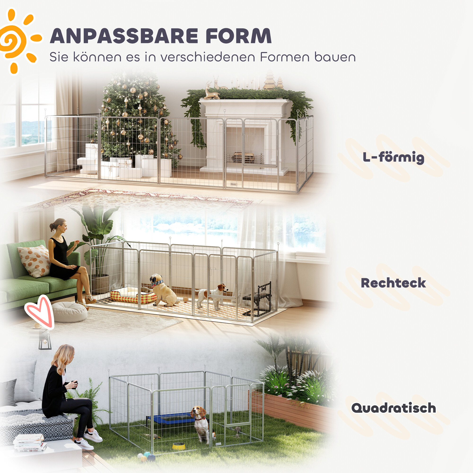 PawHut Welpenauslauf silber Stahl B/H/L: ca. 80x80x240 cm